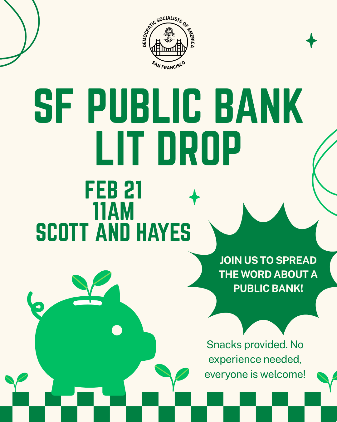 SF Public Bank Lit Drop. Join us to spread the word about a public bank! Snacks Provided. No experience needed, everyone is welcome!