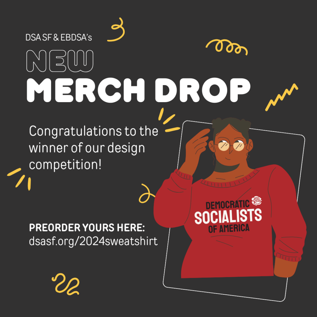 DSA SF & EBDSA's new merch drop! Congratulations to the winner of our design competition! Pre-order yours here: dsasf.org/2024sweatshirt