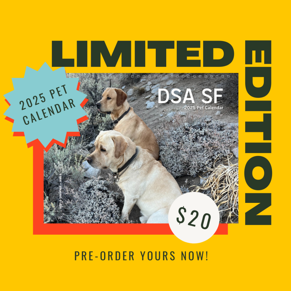 Limited Edition 2025 DSA SF Pet Calendar! $20! Pre-order yours now!