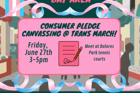 Apartheid-Free Bay Area - Consumer Pledge Canvassing @ Trans March! Friday, June 27th, 3-5PM. Meet at Dolores Park tennis courts. Join the movement to make the Bay Area Apartheid-Free! ApartheidFreeBayArea.org
