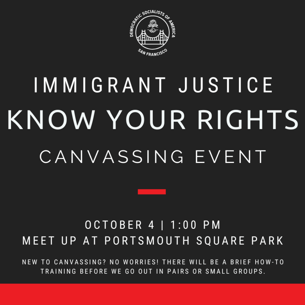 A graphic promoting the Know Your Rights Canvassing event.