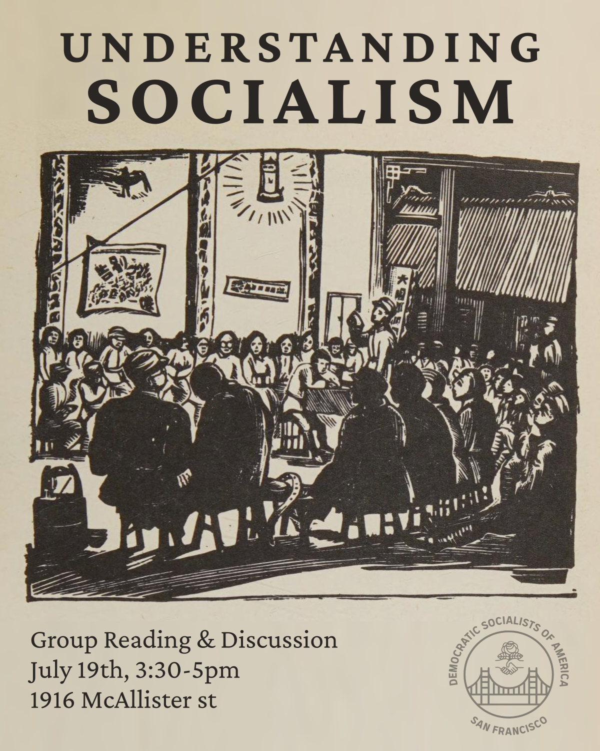 Sketch of someone giving a lecture to a crowd 